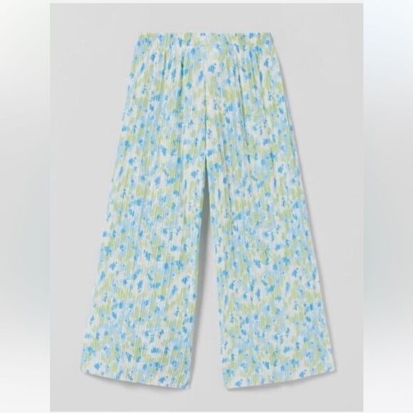 Zara Floral Print Blue Stretchy Pleated Culottes Pants(Size 11-12yrs) - Picture 1 of 6